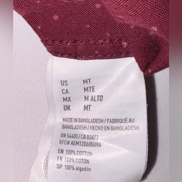 American Eagle Size M Tall Maroon & White Polka Dot Business Formal Dress Shirt - Picture 5 of 6